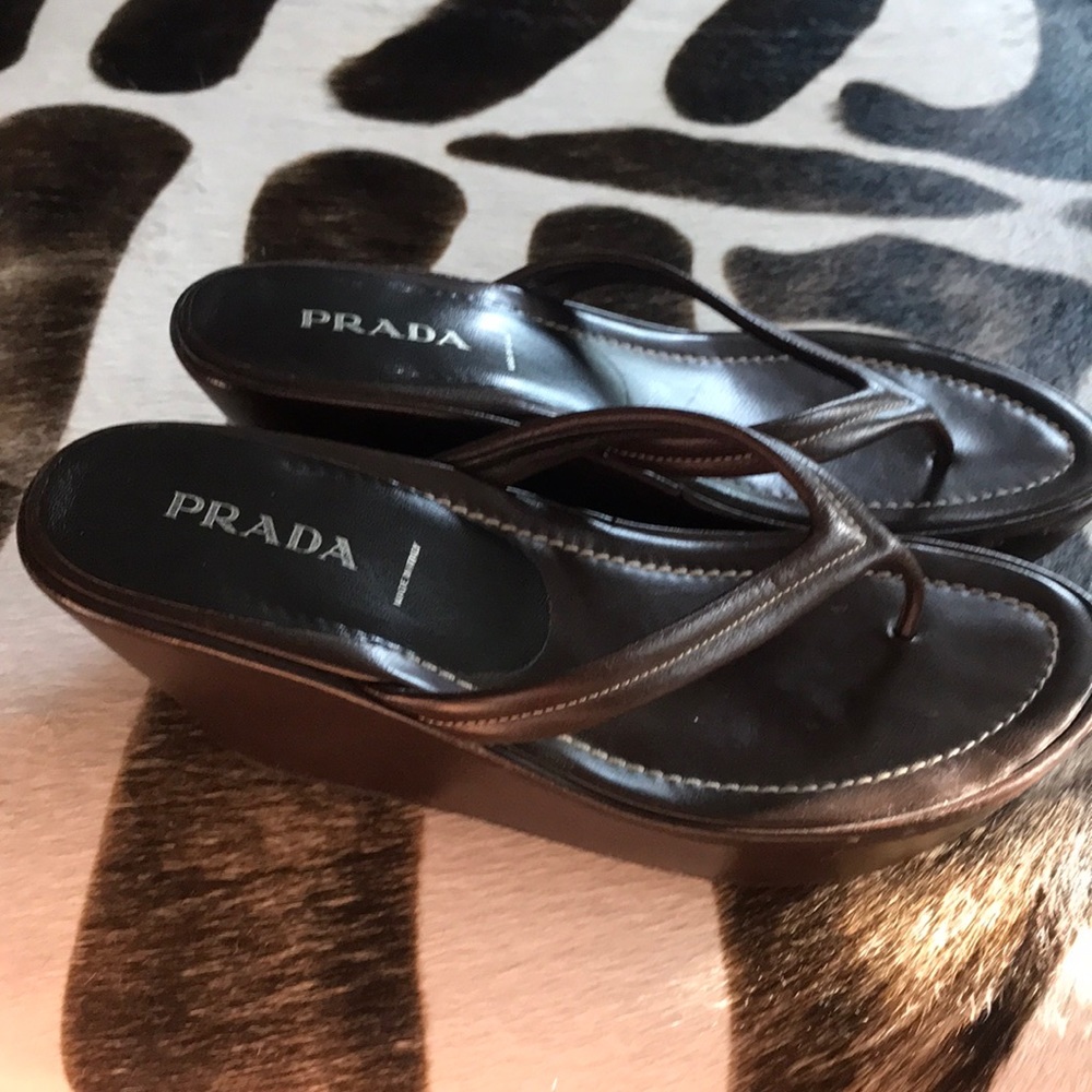 Prada Chocolate brown leather wedge